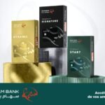 Une carte bancaire moderne de Saham Bank illustrant l'innovation et la gratuité des virements.