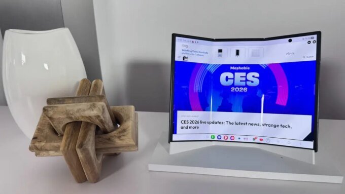 A Samsung Galaxy Z TriFold smartphone, possibly in its folded or unfolded state, showcasing its unique design.