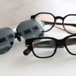 Rendered image of Samsung's rumored 'Jinju' smart glasses on a person's face.