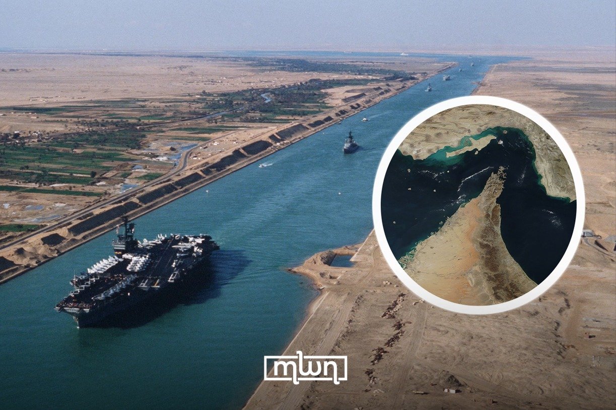 Iranian patrol boats near an oil tanker in the Strait of Hormuz, symbolizing rising tensions and maritime conflict.