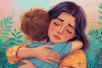 A parent gently holding a child's hand, symbolizing support and healing amidst past trauma.