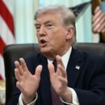 President Donald Trump speaking from the Oval Office about the Iran conflict.