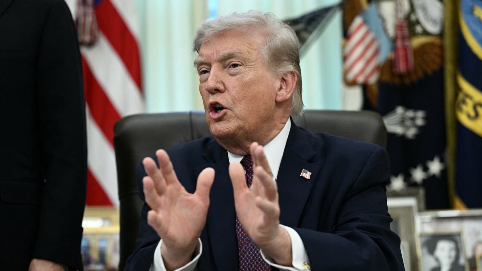 President Donald Trump speaking from the Oval Office about the Iran conflict.