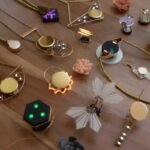 A close-up of a glowing piece of wearable jewelry, possibly a ring or pendant, showcasing integrated LED technology.