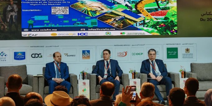 Vue aérienne d'une zone agricole verdoyante dans la région de Fès-Meknès, symbolisant le potentiel agro-industriel du Maroc.