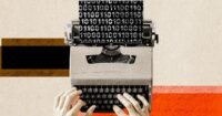 Steve Rosenbaum, author of 'The Future of Truth,' amidst a backdrop of digital text and AI-related imagery, symbolizing the controversy over his book's AI usage.