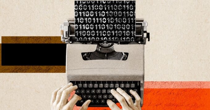 Steve Rosenbaum, author of 'The Future of Truth,' amidst a backdrop of digital text and AI-related imagery, symbolizing the controversy over his book's AI usage.