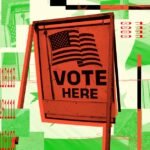 Illustrative image of AI company logos (Anthropic, OpenAI) superimposed over US election symbols or a political debate scene, symbolizing their involvement in midterm elections through super PACs.