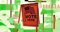 Illustrative image of AI company logos (Anthropic, OpenAI) superimposed over US election symbols or a political debate scene, symbolizing their involvement in midterm elections through super PACs.