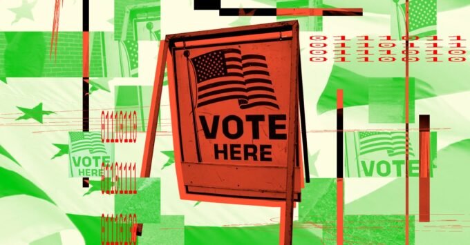 Illustrative image of AI company logos (Anthropic, OpenAI) superimposed over US election symbols or a political debate scene, symbolizing their involvement in midterm elections through super PACs.