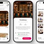 A traveler using the Airbnb app to explore various new services like hotel bookings, grocery delivery, and car rentals, with iconic global landmarks in the background.