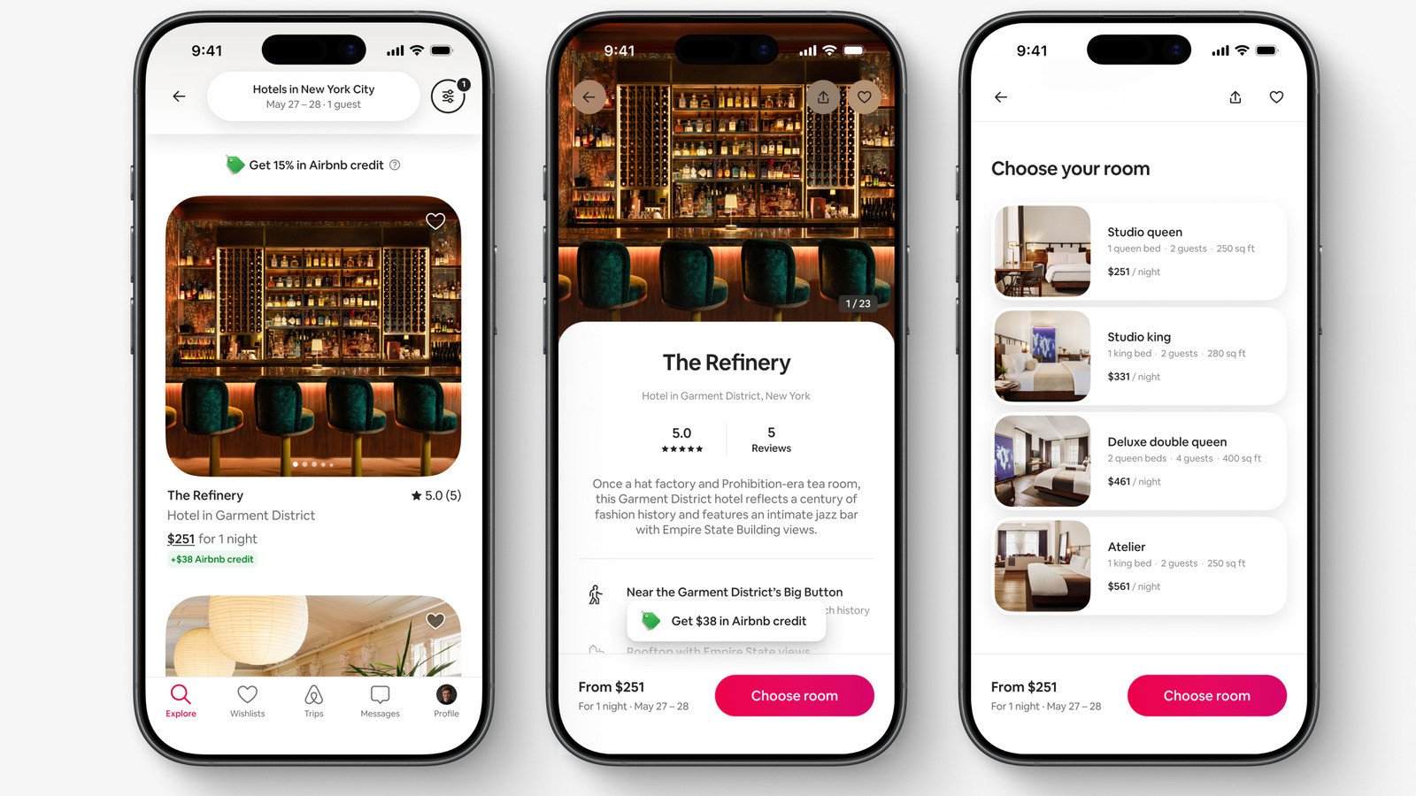 A traveler using the Airbnb app to explore various new services like hotel bookings, grocery delivery, and car rentals, with iconic global landmarks in the background.