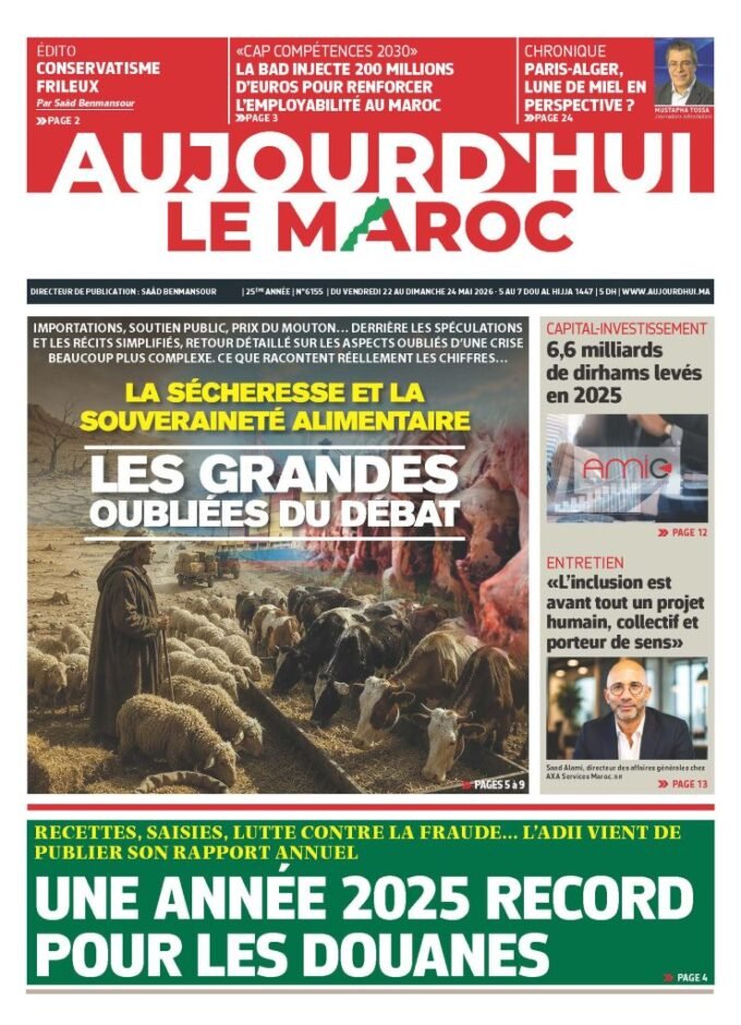 Une vue d'ensemble des titres et articles principaux du journal électronique ALM pour le week-end du 22 au 24 mai 2026, avec un accent sur la sécheresse et la souveraineté alimentaire.