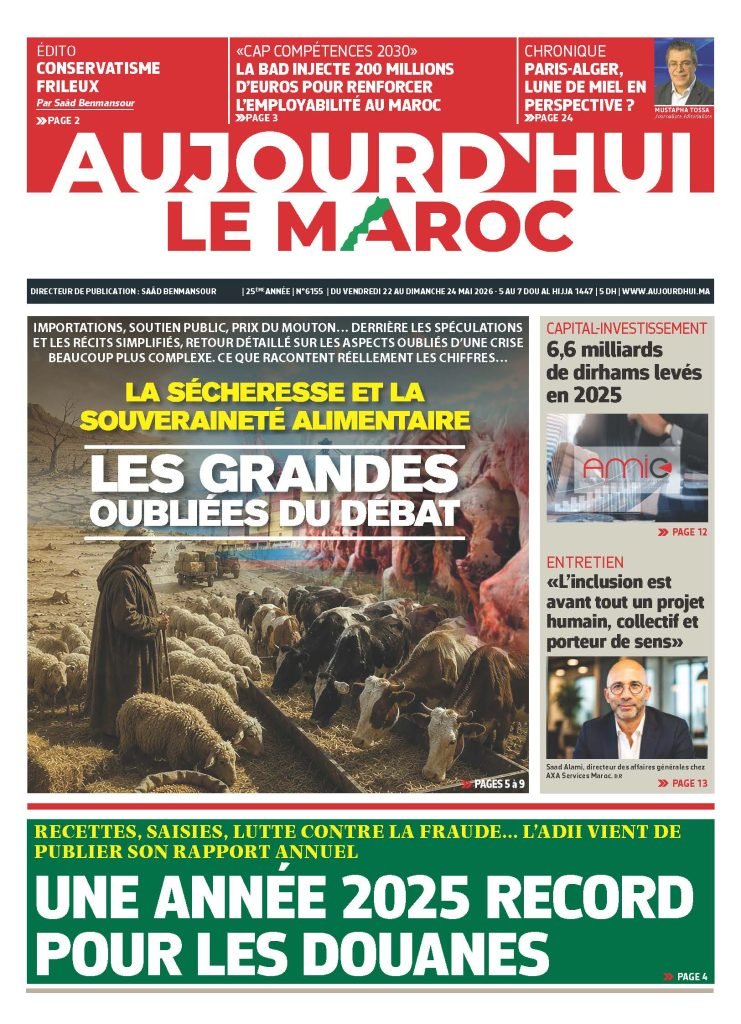 Une vue d'ensemble des titres et articles principaux du journal électronique ALM pour le week-end du 22 au 24 mai 2026, avec un accent sur la sécheresse et la souveraineté alimentaire.