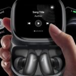 Anker Soundcore Liberty 5 Pro Max earbuds and charging case with a large touchscreen display.