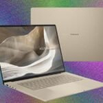 Asus Zenbook A16 (2026) laptop in Zabriskie Beige, showcasing its screen and keyboard.