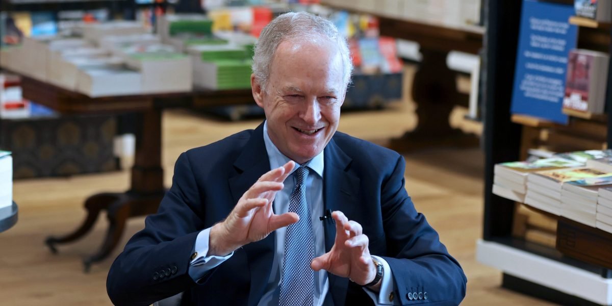 Barnes & Noble CEO James Daunt speaks about the company's policy on AI-generated books in a bookstore setting.
