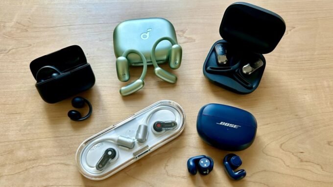 Shokz OpenDots One open earbuds, a top pick for 2026, shown in use, highlighting their comfortable and secure clip-on design.