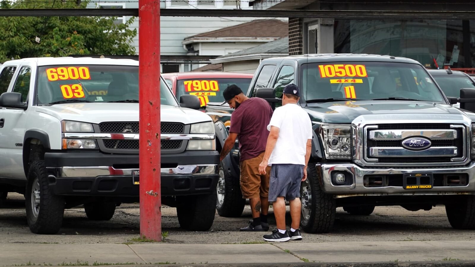 Used cars displayed for sale at a dealership in Chicago, Illinois.