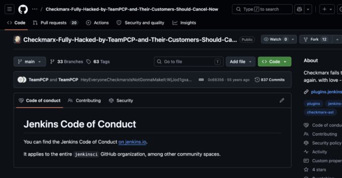 Illustration of a compromised software supply chain with Checkmarx and Jenkins logos