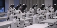 A gavel striking a sound block with a robotic hand, symbolizing legal decisions regarding AI and employment in China.
