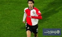 صورة للاعب كرة القدم المغربي أسامة ترغالين بقميص فريقه أو المنتخب المغربي