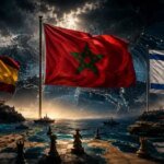 خريطة توضح موقع إسبانيا والمغرب وإسرائيل في سياق البحر الأبيض المتوسط