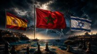 خريطة توضح موقع إسبانيا والمغرب وإسرائيل في سياق البحر الأبيض المتوسط