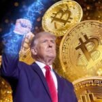 صورة توضيحية لعملات مشفرة وشعار مشروع ترامب ومنصة نوبيتكس الإيرانية