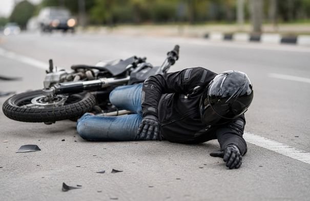 صورة لسائق دراجة نارية يتلقى الإسعافات الأولية من كوادر الدفاع المدني في محطة أمنية على الممر التنموي.