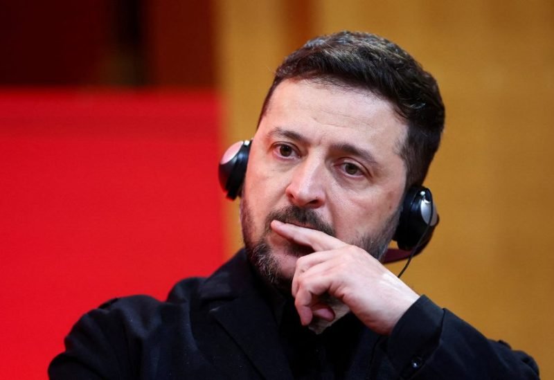 صورة للرئيس الأوكراني فولوديمير زيلينسكي يتحدث عن الوضع الحدودي مع روسيا البيضاء