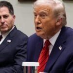 Michael Dell speaking with U.S. President Donald Trump at a White House roundtable discussion.