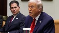 Michael Dell speaking with U.S. President Donald Trump at a White House roundtable discussion.
