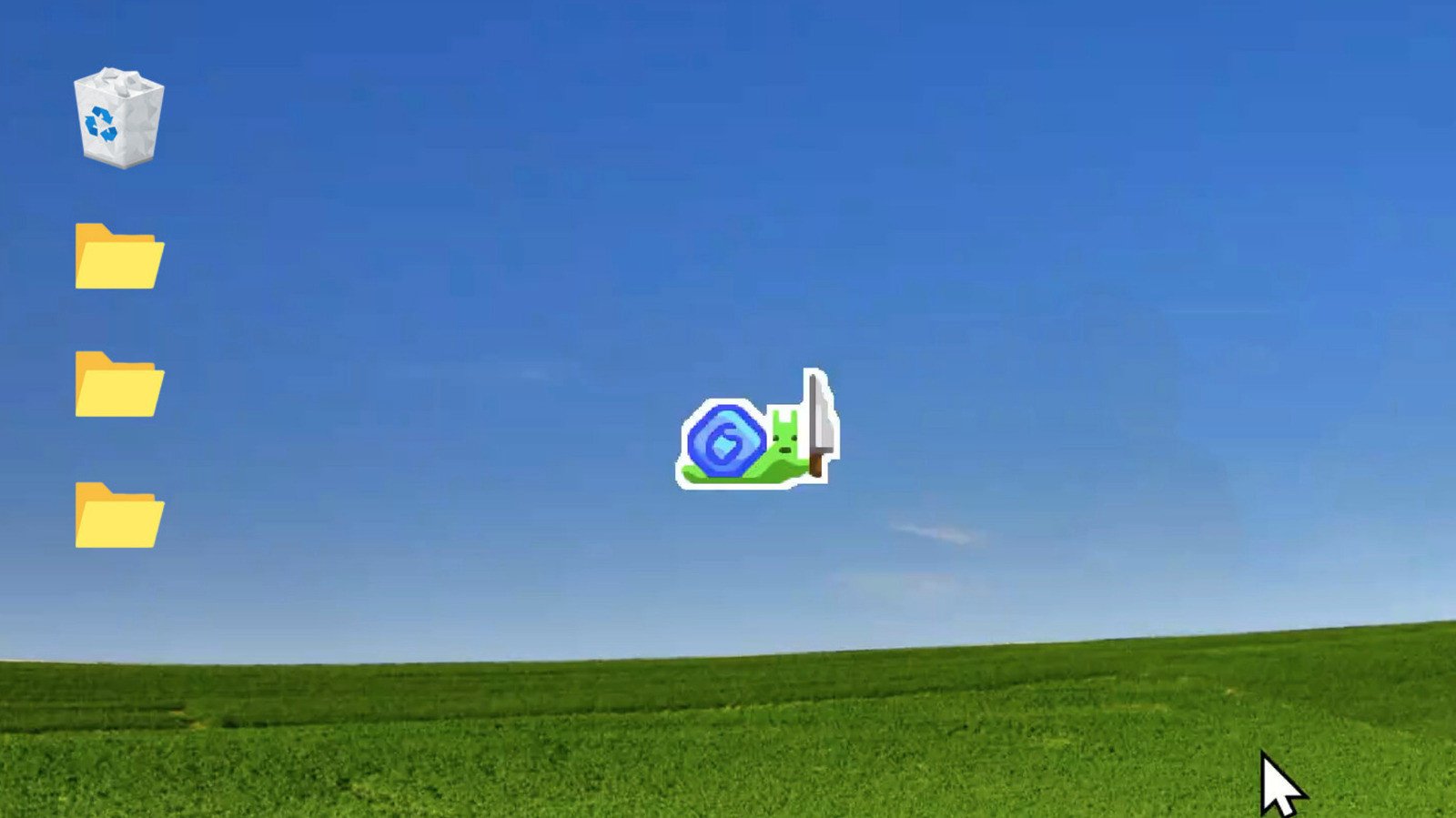 Screenshot of the 'Don't Touch the Snail' game interface, showing a snail chasing a mouse cursor on a desktop.