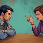 A person standing firm and calm while another person tries to provoke them, symbolizing strong emotional boundaries.