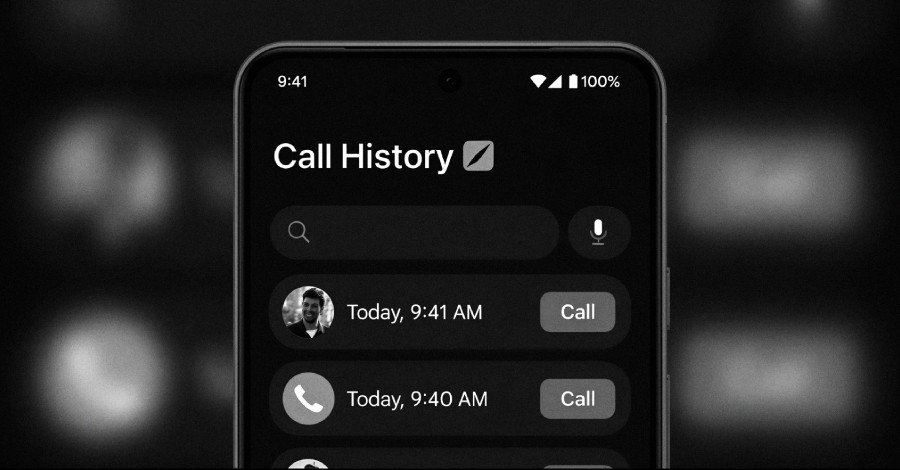 Illustration of a smartphone screen displaying a fake call history app with a warning sign over it, representing the CallPhantom scam on Google Play.