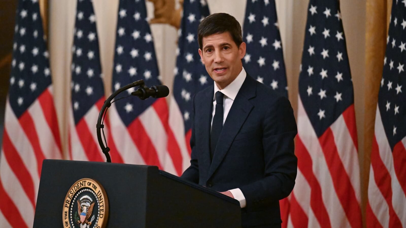 Kevin Warsh, then U.S. President Donald Trump's nominee for Chair of the Federal Reserve, delivers an opening statement during his Senate confirmation hearing.