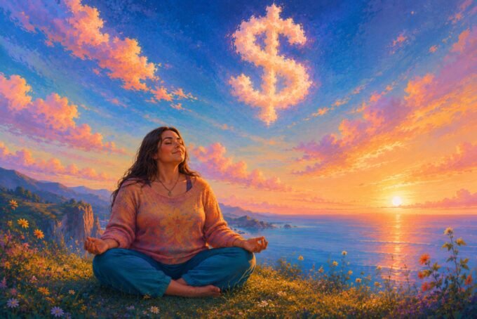 A person looking thoughtfully at a financial statement, symbolizing reflection and the journey towards financial understanding and peace.