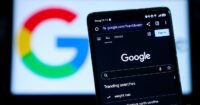 Illustration of Google Search interface with AI agents proactively delivering information and managing tasks.