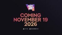 A stylized image representing Grand Theft Auto VI with a warning overlay about cyber threats and scams.