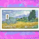 Hisense 75-inch Hi-QLED S7 CanvasTV displaying vibrant artwork on a wall
