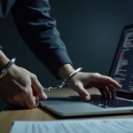 INTERPOL agents and digital forensics specialists working on computers, with a map of the MENA region in the background, symbolizing international cybercrime investigation.