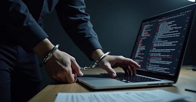 INTERPOL agents and digital forensics specialists working on computers, with a map of the MENA region in the background, symbolizing international cybercrime investigation.