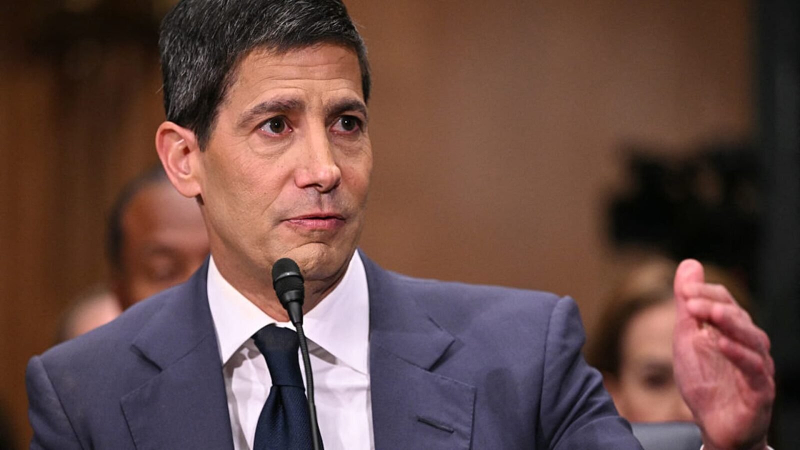 Kevin Warsh testifying before the Senate Banking Committee on Capitol Hill