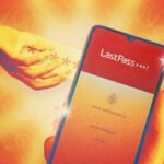 An illustration of a digital vault or a lock icon, representing secure password management with LastPass.