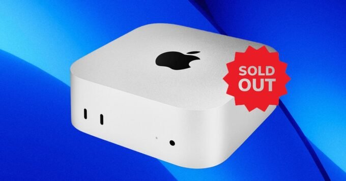 A sleek, compact Apple Mac Mini desktop computer, symbolizing high demand amidst AI-driven shortages.