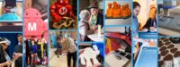 Attendees engaging with robotic arms and 3D printers at Maker Faire Brussels in Canal City, Anderlecht.