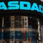 A visual representation of Bitcoin and the Nasdaq stock exchange logo, symbolizing the convergence of traditional finance and cryptocurrency.