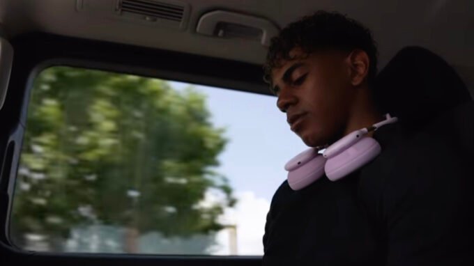 Spanish soccer player Lamine Yamal showcasing new bubblegum pink Beats headphones on Instagram