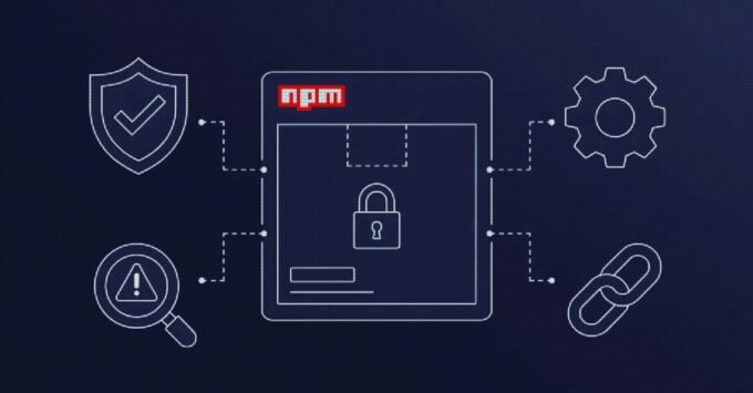Illustration of npm logo with security shield, representing new 2FA and install controls for enhanced software supply chain security.